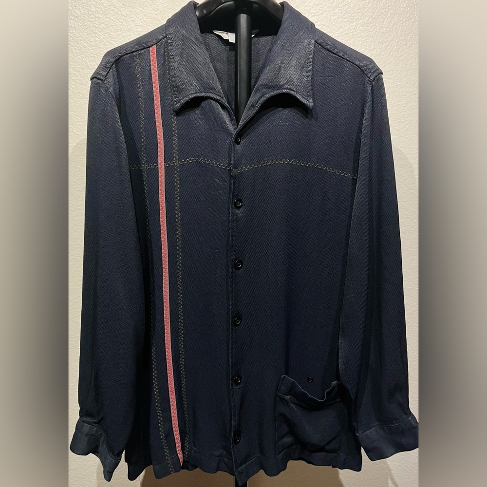 Vintage Da Vinci Black & Red Dress Shirt with Vertical Stripe Detail - Size M